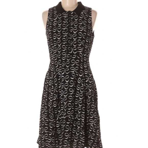 kate spade Dresses & Skirts - Kate Spade Size 6 Dress Bow Print Mackenna Fit Flare Chelsea Collar Black White